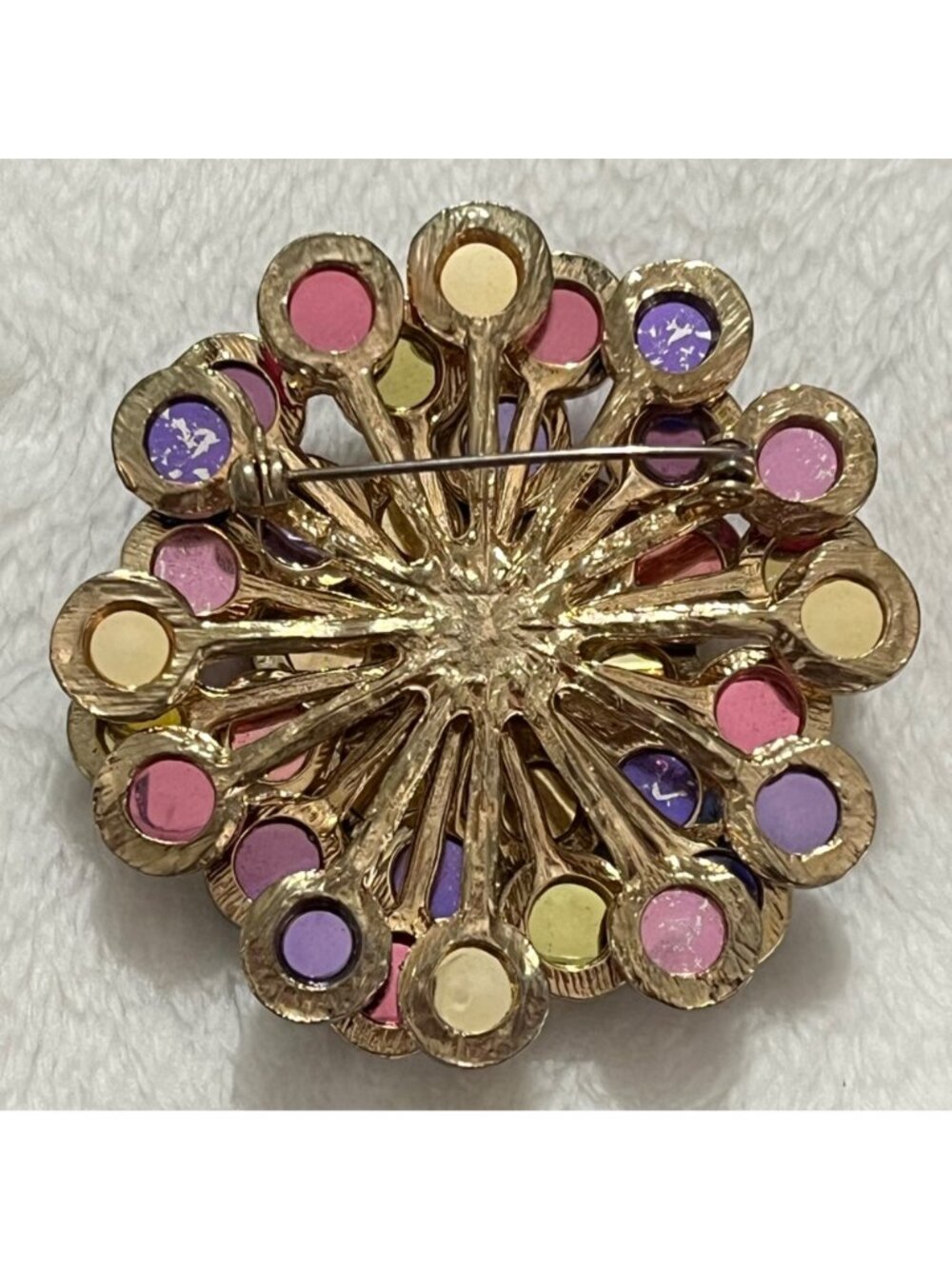 Vintage Multi Color Rhinestone Floral Brooch Pin Gold-Tone 2" Diameter - Picture 2 of 3